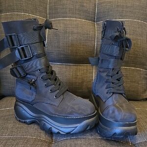 Dolls Kill Poster Grl Black Moto Combat Boots